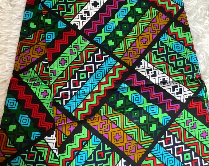 Green Ankara Fabric: 6 Yards, Cotton African Print with Headwrap