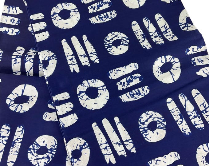 Royal Blue & White Ankara Fabric/African Cotton Print with Headwraps (6 Yards)