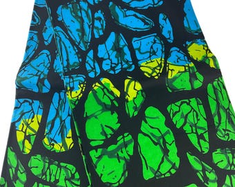Blau Schwarz Grün Ankara Stoff: 6 Meter Baumwolle Afrikanischer Druck mit Headwrap