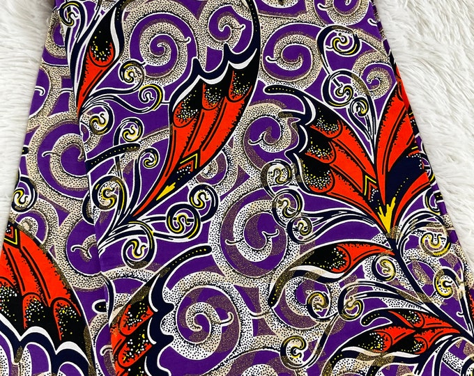 African Fabric/African prints/ Ankara fabric/African fabric 6 yards/ African fabric for crafts/African headwrap/MK700/purple Orange and Gol