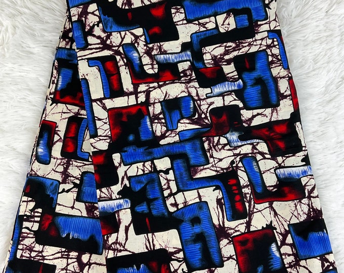 6-Yard Ankara Fabric with Headwrap, Patchwork African Print Cotton