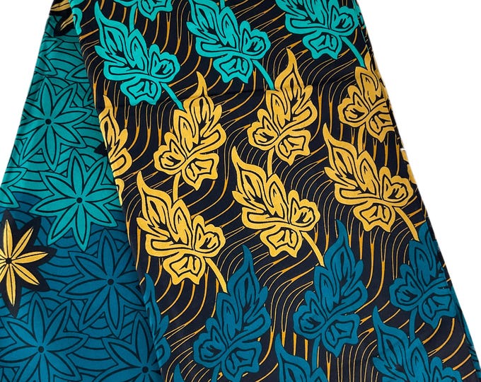 Teal Cream Jade African Print Fabric/Ankara 6 Yards/African Wax Print/By The Yard Cotton/FG88a