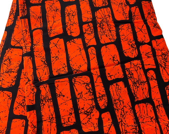 African Fabric/African Print Fabric/Ankara-Orange and Black Fabric /GK07/Mudcloth Fabric/African Fabric 6 Yards/BY The Yard/Ankara Fabric/