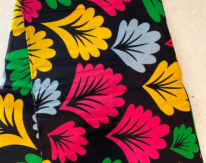 African Fabric/ African Print Fabric/African Wax Fabric/Ankara-Yellow Black Pink Green Color Fabric/Gift For Her/Fabric/DT0z
