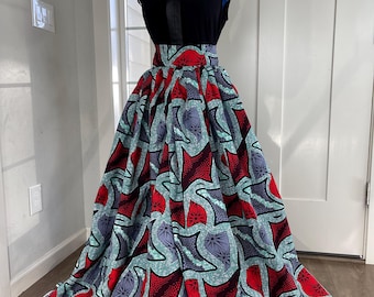 African Skirt/Ankara Skirt/Green and Wine Skirt/African Clothing/Maxi Skirt/Plus Size Dress/Gift For Her