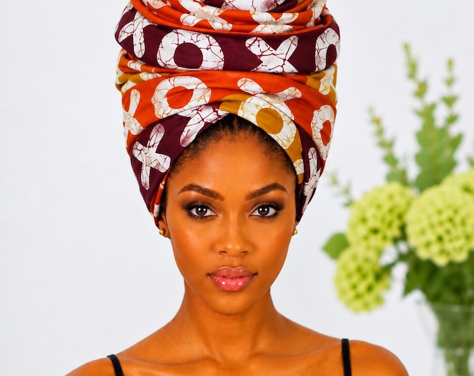 Yellow Red Black  African Print Headwrap,African Headwrap 22 x 72 Inches, Ankara Head Wrap for Women, African Print Hair Scarf, Long Cott