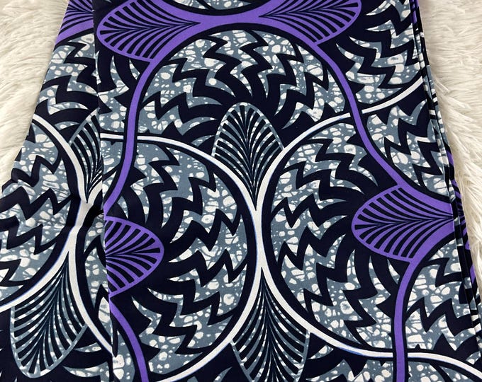Purple & Gold Ankara Fabric: African Wax Print, 6 Yards with Headwrap