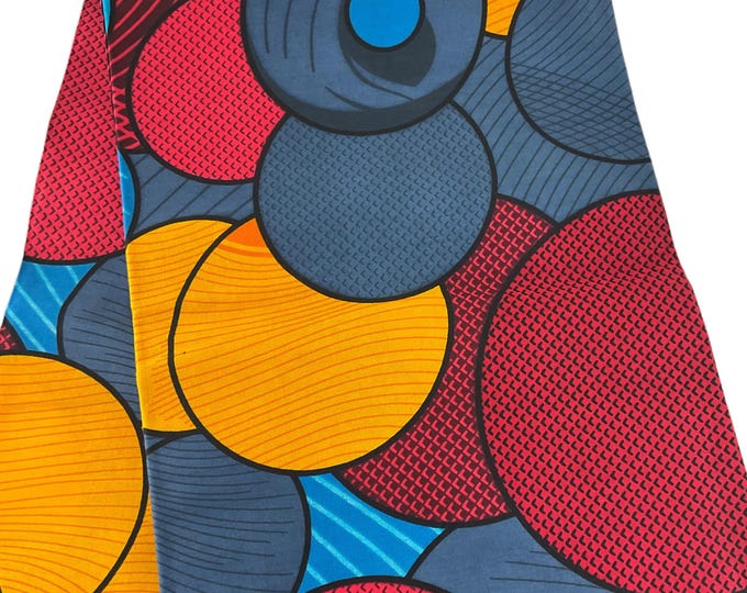 Yellow Blue Red African Fabric/Ankara circle Design/By The Yard/Ankara 6 yards/African Headwrap/Kente/African Dress Fabric/Cotton/MK161