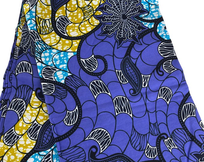Purple Floral Ankara Fabric, 100% Cotton, with Headwrap