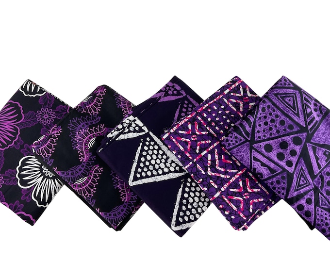 Purple African Print Fat Quarters 5 Pieces/Ankara Fat Quarters Set Of 5/Quilting Fat Quarters