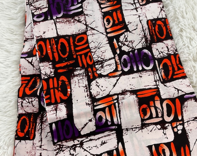 Orange & Purple Ankara Fabric, 6 Yards with Headwrap