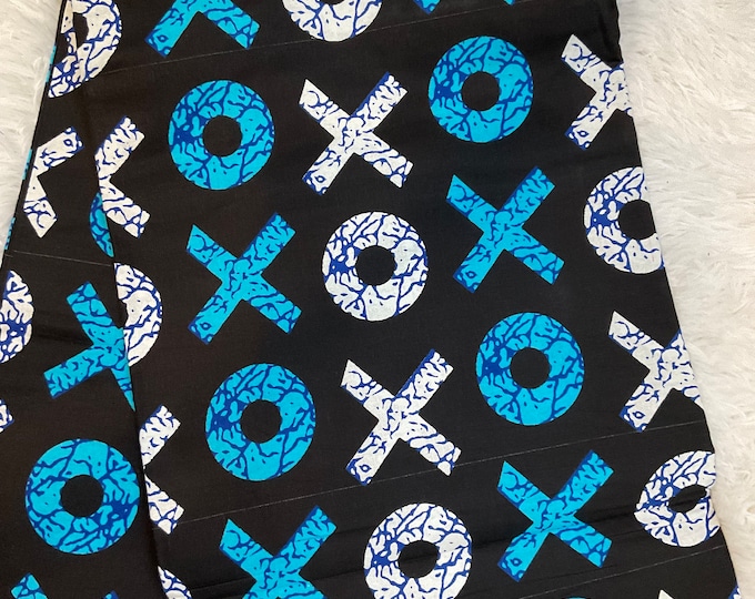 Black & Blue Ankara Fabric, 6 Yards with Headwrap
