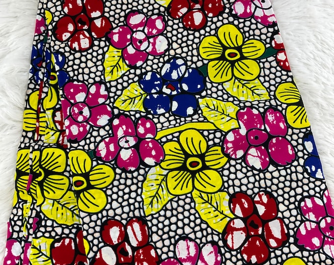 African Fabric/Ankara-White Yellow and Red Color Fabric/Floral Fabric/African Fabric 6 Yards/By The Yard/Danshiki/Ankara Fabric/MK117