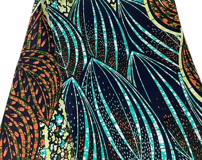 African Print Fabric, Ankara Wax Hollandais, 6 Yards with Headwrap