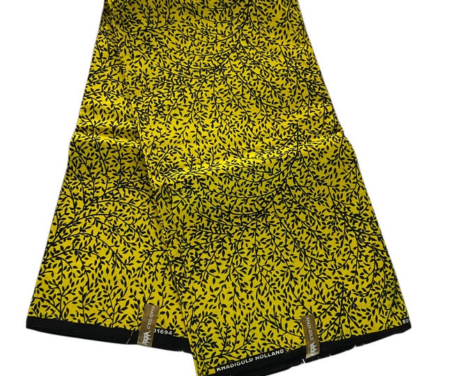 African Fabric/African Print Fabric/Ankara-Yellow and Black Design/African Clothing/African fabrics 6 yards/MK169/African Dress/Fabric