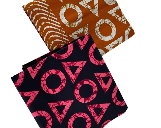 African Print Cotton Fabric: Mustard, White, and Pink Tribal Design