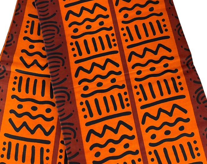 African Fabric/African Print Fabric/ Ankara-,Brown Orange Black Design/Crafts Fabric/MK458/Decor/Tribal/Native Fabric/Tribal Fabric