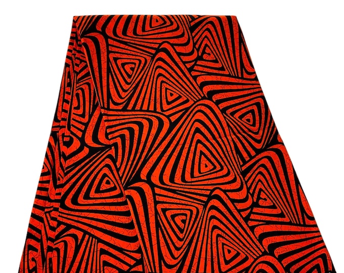 100% Cotton African Print Fabric, Black Orange Tribal Design, 45 Inches Wide, Ankara Fabric, Cotton