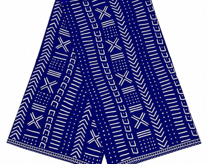 Royal Blue White African Fabric/African Cotton Print/Tribal Print/Ankara Fabric/Tribal Antique Fabric