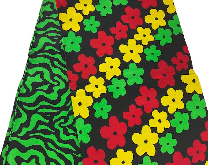 Black Red Green African Print Fabric/Ankara Fabric 6 Yards/Fabric Per Yard/Cotton Prints For Quilting/Block Print Fabric/FG102b