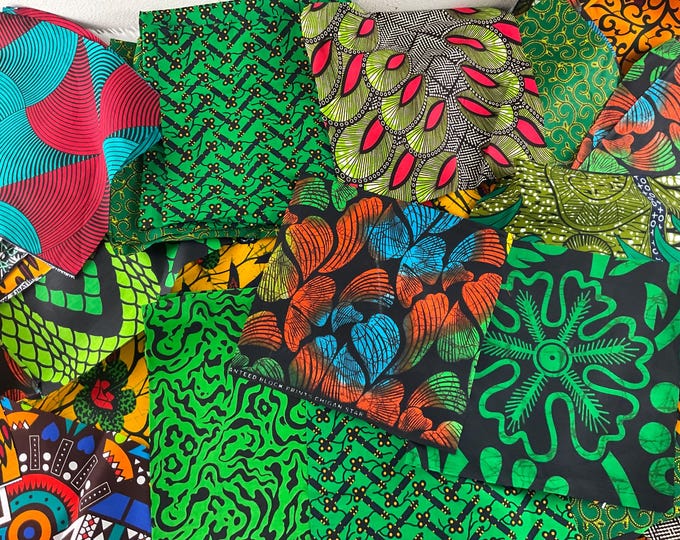African Fabric Scraps Bundle |12 Pieces Assorted Fabrics|Sewing & DIY Crafts | Assorted Cotton Fabric Pieces/Bounty/Ankara Wax Print