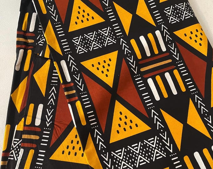 Brown and Gold Ankara Fabric: African Print Cotton, 6 Yards with Headwrap