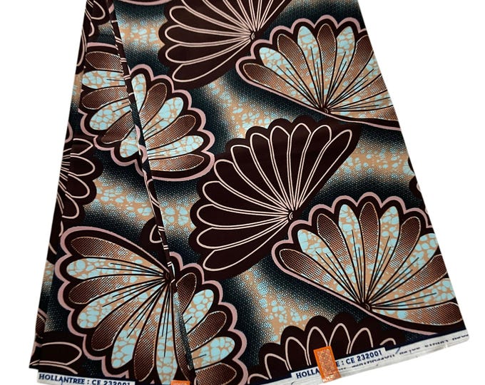 100% Cotton African Print Fabric, Ankara Teal Brown White Design, Tribal Native Cloth
