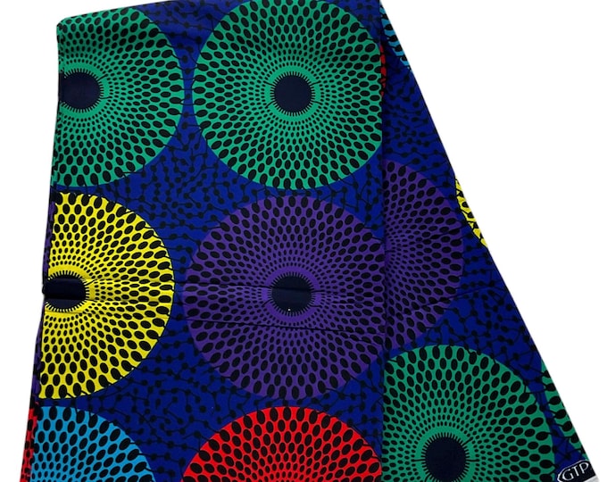 African Ankara Fabric, Blue Yellow Teal Wax Print, By The Yard Cotton Print/Fabric For Quilts/MK760H