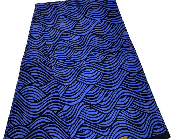100% Cotton Ankara Fabric, Blue Yellow Teal Wax Print By Yard, Quilting Clothing Headwrap