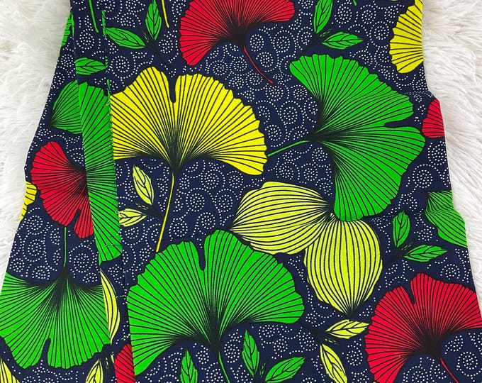 Floral Ankara Fabric, Yellow, Green & Red African Wax Print, 6 Yards with Headwrap