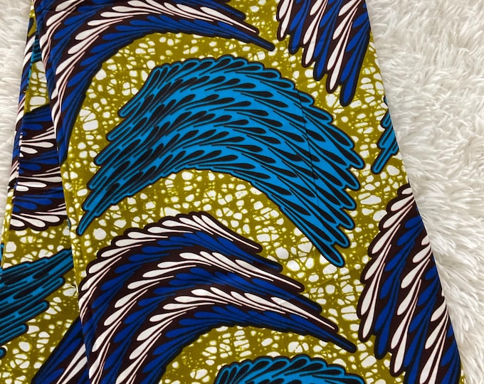 African Fabric/Ankara-Blue and Marigold Color/African Clothings/Wax Print/Kente/Danshiki Prints/Ethnic Print/Tissu Wax/6 Yards Ankara/DK011