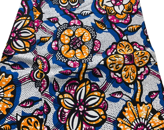 White Blue Orange African Print Fabric/Ankara 6 Yards/By The Yard//MK141A