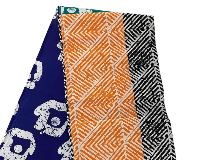 African fabric /African Wax Print/Ankara-Teal Blue Orange Color/Yard or WHOLESALE/MK411A/Wax Tissu/Adire/Samakaka/Kente/Mudcloths