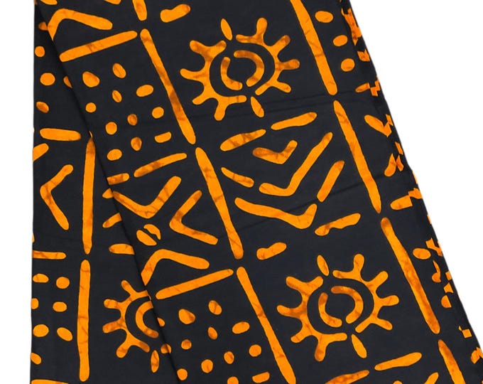 African Fabric/African Print Fabric/ Ankara-black Orange Design/Crafts Fabric/MK458/Decor/Tribal/Native Fabric/Tribal Fabric