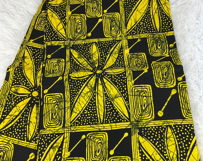Yellow & Black Ankara Fabric, 6 Yards, with Headwrap