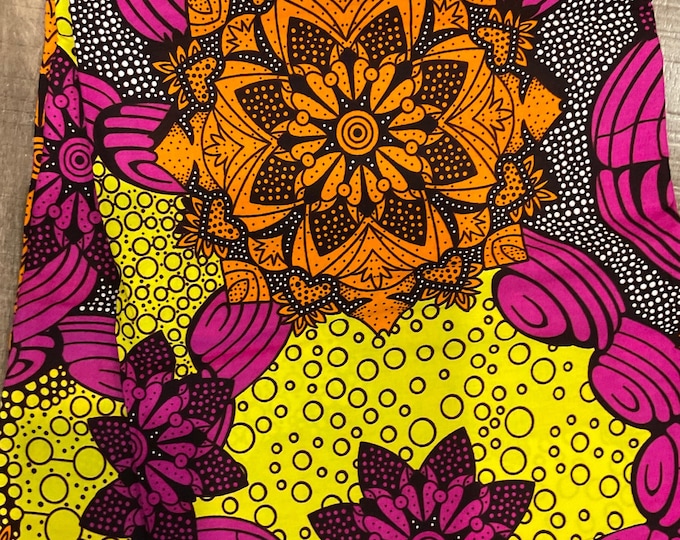 African Fabric/Ankara-Yellow Pink Brown Fabric/Tissu Africain/Fabric Scraps/African Fabric 6 Yards/African Wax Fabric/Wax Batik/BT02