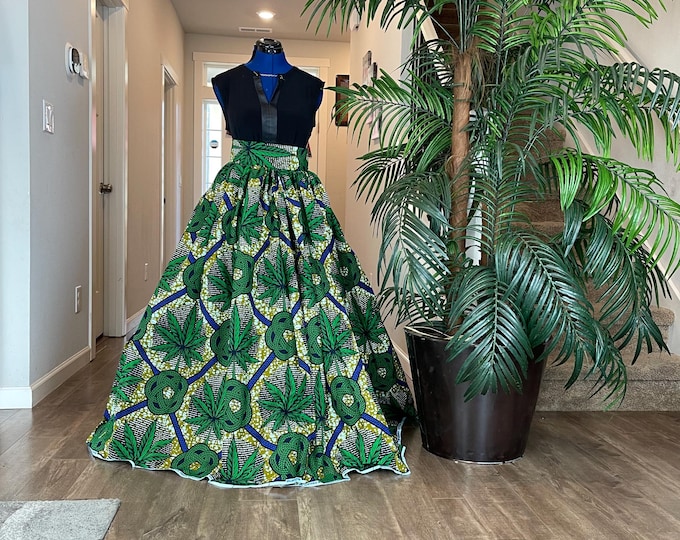 African Skirt/Ankara Skirt/Green,White African Skirt/African Clothing/Maxi Skirt/Plus Size Dress/Long Skirt/Boho /Hippie Skirt/Ankara Dress/