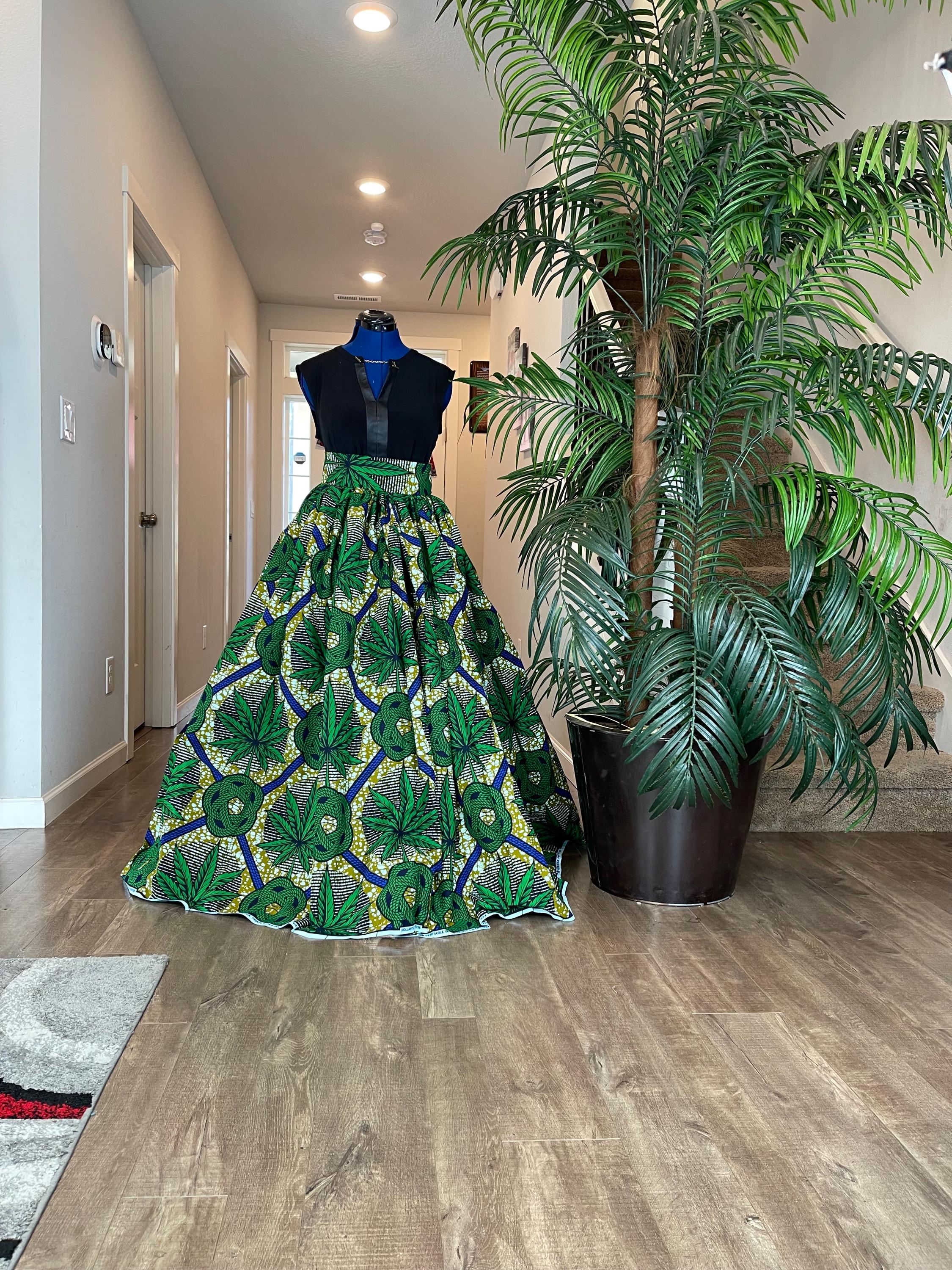 African Skirt/ankara Skirt/green,white African Skirt/african