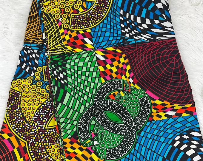 Green & Gold Ankara Fabric - African Cotton Prints, Headwrap Included