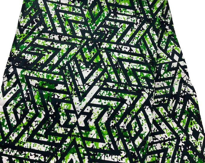 African Fabric/African Wax Print/Ankara-Green, White Color/African Clothing//MK416/African Dress Fabric/By The Yard/Tribal/Native/Cotton/