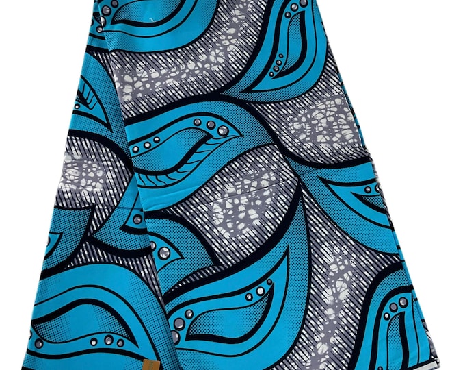 Blue and White Floral Ankara Fabric, 6 Yards and Headwrap