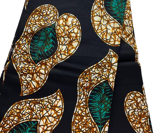 African Fabric/African Print/Ankara-Black Brown Green Color/African Clothing/Gift For Her/By The Yard/Wax/CK450/Ankara 6 Yards/African Dress