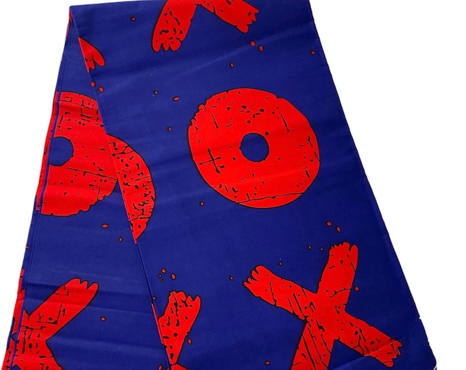 Blue Red African Print Fabric/Ankara 6 Yards/cotton Print By The Yard/Quilting Fabric/MK411