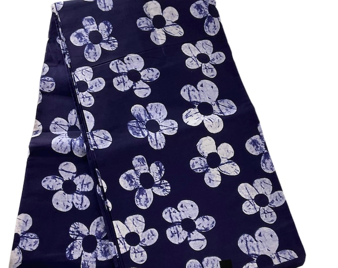 Navy blue White African Print Fabric/Ankara Fabric 6 Yards/Cotton Fabric By The Yard/Floral Print/MK411