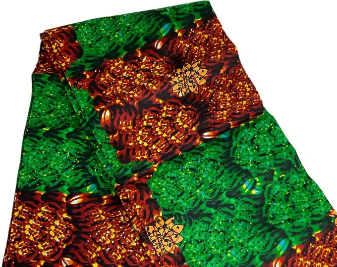 Green Brown African Print Fabric/Ankara 6 Yards/Fabric Per Yard/Cotton Fabric For Quilting/MK108