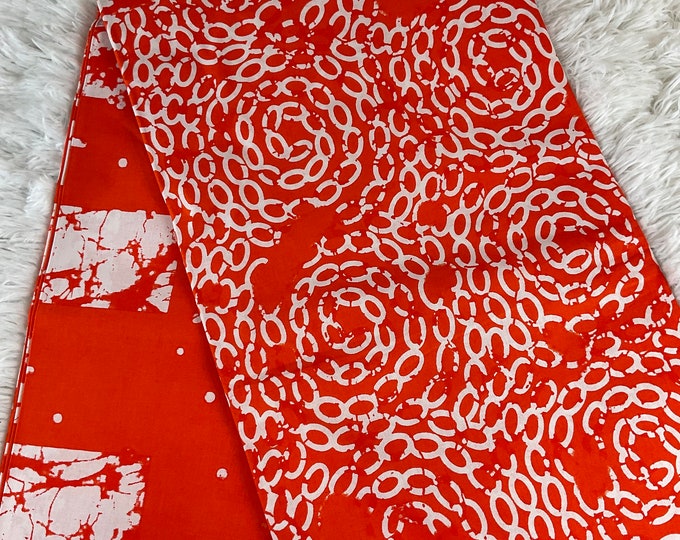 African Fabric/African Print Fabric/Ankara-Orange Cream Color/ African fabric per yard/ African fabric for crafts/ African Dress/MK151/Af