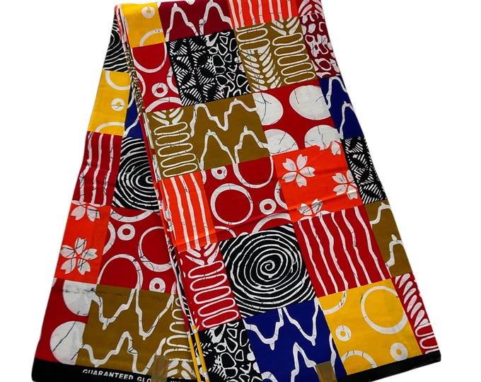 African Fabric/African Print Fabric/African Wax Fabric/Ankara-Square Circle Design/Green Yellow Patched Work Fabric/MK450/African Clothing/A