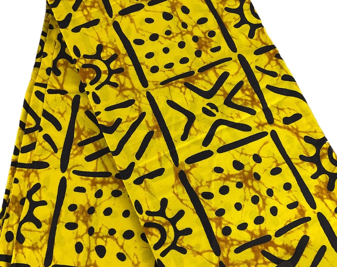Yellow Black AfricanPrint Fabric/ Tribal Print Fabric/Ankara Fabric By The Yard/African Cotton For Quilting/MK591
