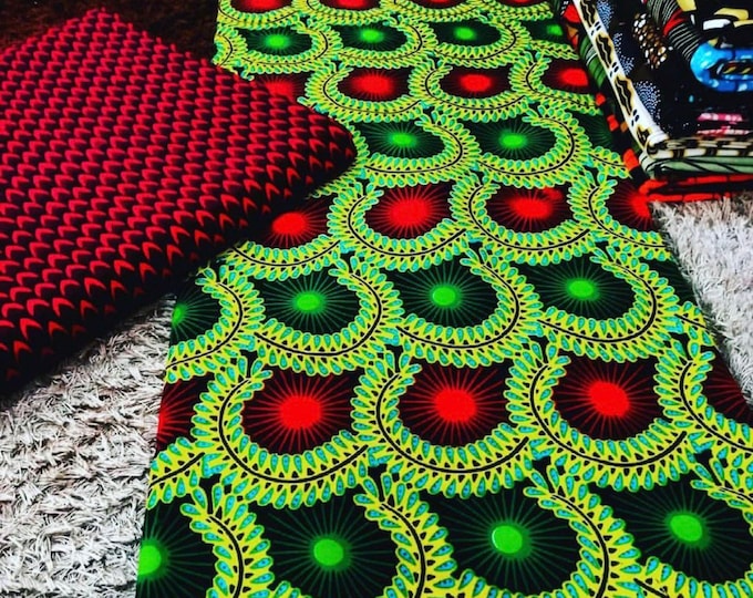 Green and wine African Fabric/African prints/ Ankara fabric/ African fabric by the yard/African fabric/ African fabric 6 yards/MK114