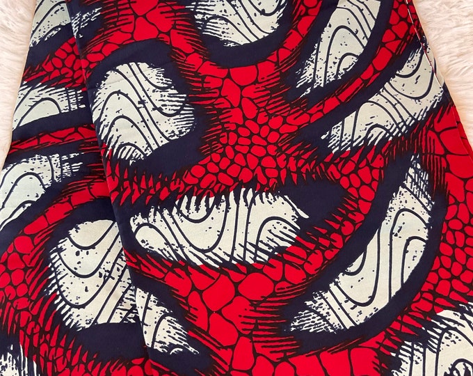 Red Black African Print Fabric/Ankara 6 Yards/By The Yard/MK151/